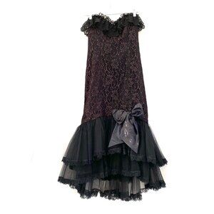 VTG Loralie 80s Prom Dress Sz 8 Black Tulle Bow Strapless Goth Holiday Party